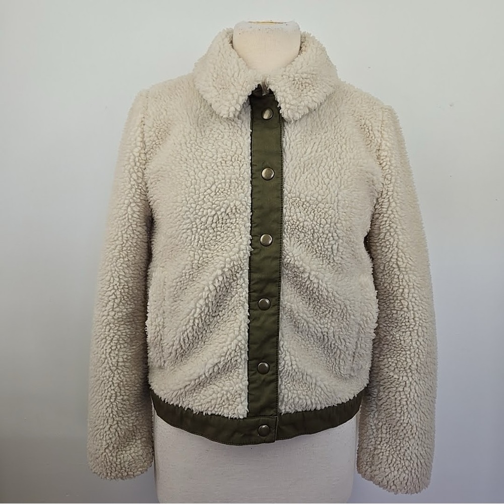 Madewell Sherpa Portland Jacket Snap Button Teddy Fleece Women's S Cream AD572